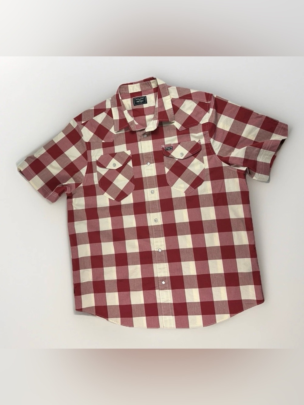 Kimes Ranch Men's XXL Red Cream Plaid Western Pearl Snap Short Sleeve Shirt